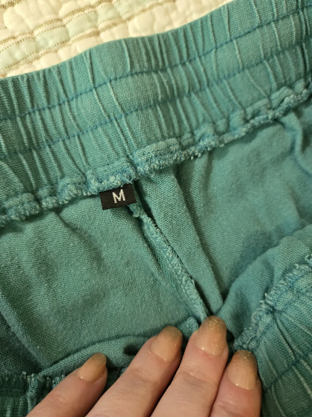 3 For $15 Cotton Linen Blend Teal Short/ Ankle Pants M - Picture 4 of 9